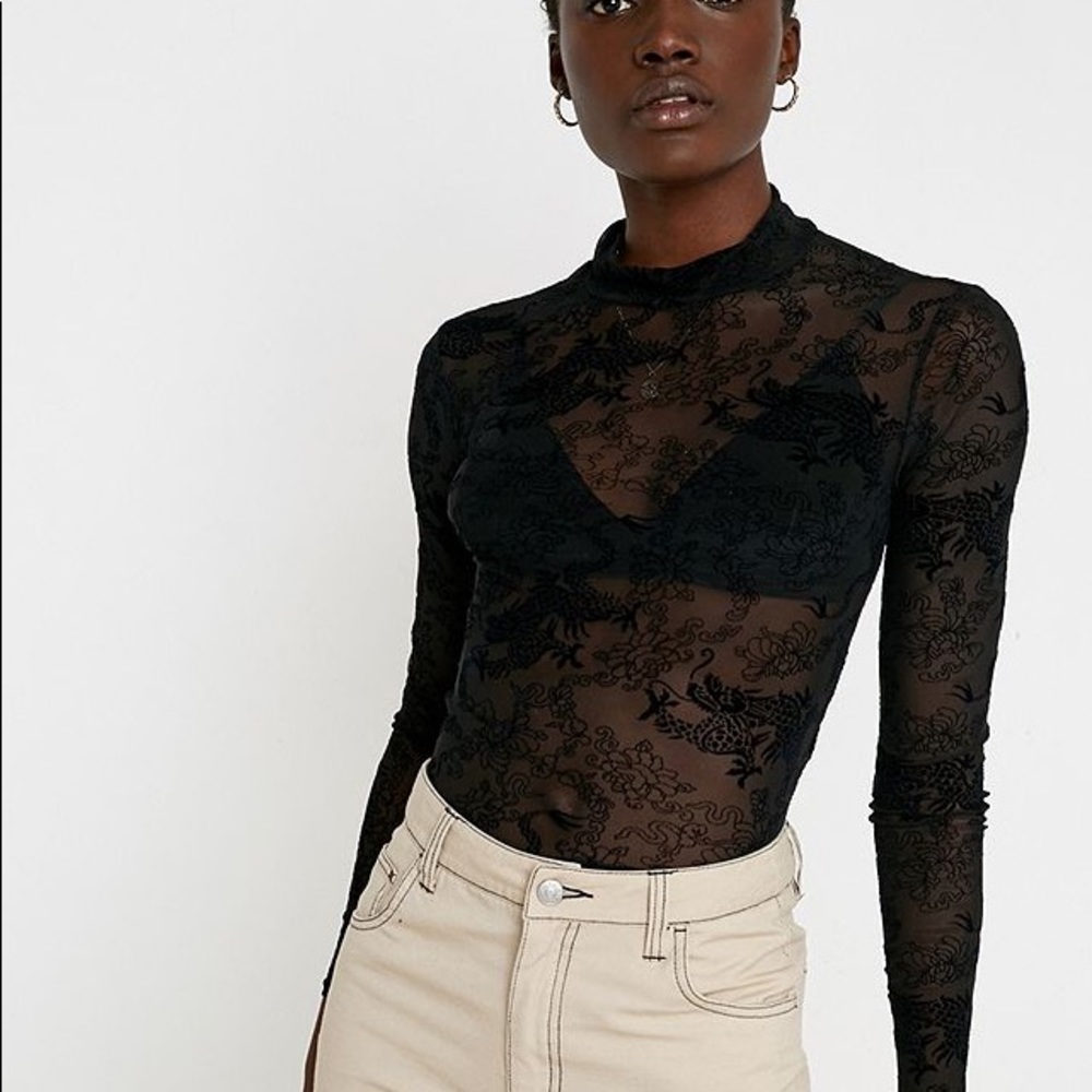 UO Dragon Flocked Mesh Top